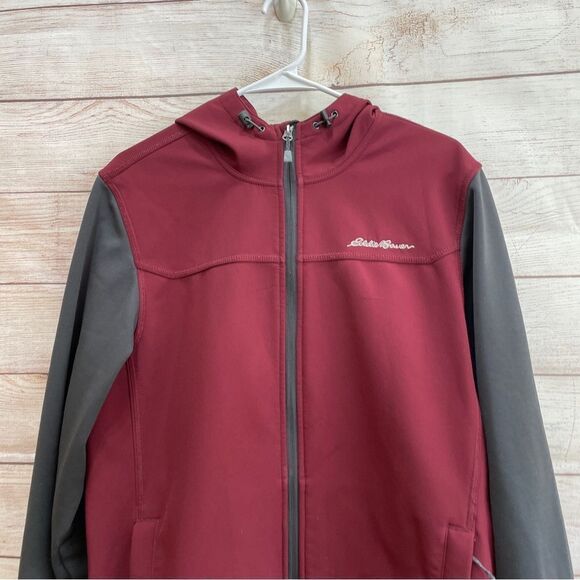 EDDIE BAUER SOFT SHELL HOODED ZIP FRONT JACKET - Picture 2 of 7